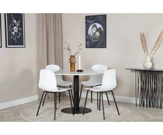 Venture Design Valgomasis stalas, Estelle, ø106x75 cm, Balta / Valgomasis kėdė, Arctic, 47.5x82x49 cm, Juoda