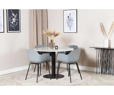Venture Design Valgomasis stalas, Estelle, ø106x75 cm, Balta, Valgomasis kėdė, Comfort, 52x79.5x60.5 cm, Pilka