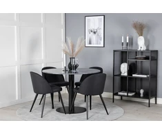 Venture Design Valgomasis stalas, Estelle, ø106x75 cm, Juodas / Velvet valgomasis kėdė, 57x76.5x50 cm, Juoda
