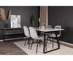 Venture Design Valgomasis stalas, Estelle, 140x90 cm, Baltas marmuras, Valgomasis kėdė, Polar, 88x42.5 cm, Šviesiai pilka