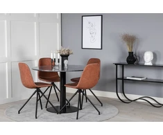 Venture Design Valgomasis stalas, Estelle, ø106 A75 cm, Juodas / Valgomasis kėdė, Polar su sukimo funkcija, 54x88x44 cm, Ruda