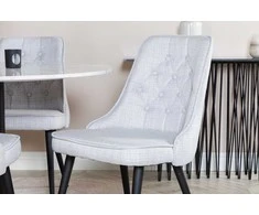 Venture Design Valgomasis stalas, Estelle, ø106x75 cm, Balta / Valgomasis kėdė, Velvet Deluxe, 66x88.5x50 cm, Šviesiai pilka