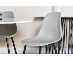 Venture Design Valgomasis stalas, Estelle apvalus, ø106 A75 cm, Balta / Valgomasis kėdė, Polarinis plastikas, 58x81x45.5 cm, Pilka