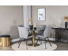 Venture Design Valgomasis stalas, Estelle, ø106 A75 cm, Juodas/Varis+Valgomasis kėdė, Gemma, 63x90x50 cm, Pilka