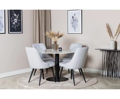 Venture Design Valgomasis stalas, Estelle, ø106x75 cm, Balta / Valgomasis kėdė, Velvet Deluxe, 66x88.5x50 cm, Šviesiai pilka