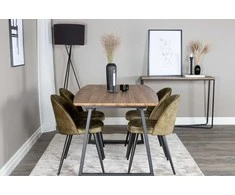 Venture Design Valgomasis stalas, Inca, 160x85 cm, ąžuolas / Valgomasis kėdė, Velvet, 76.5x50 cm, dulkių žalia