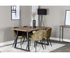 Venture Design Valgomasis stalas, Inca, 160x85 cm, ąžuolas / Valgomasis kėdė, Velvet, 76.5x50 cm, dulkių žalia