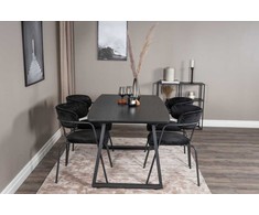 Venture Design Valgomasis stalas, Inca išplėtimo stalas, 75x160x85 cm, Juodas + Valgomasis kėdė, Arrow su rankenėlėmis, 61x79x58 cm, Juoda