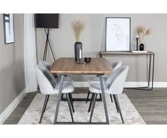 Venture Design Valgomasis stalas, Inka, 160x85 cm, ąžuolas / Valgomasis kėdė, aksomas, 76.5x50 cm, šviesiai pilka