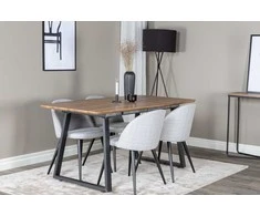 Venture Design Valgomasis stalas, Inka, 160x85 cm, ąžuolas / Valgomasis kėdė, aksomas, 76.5x50 cm, šviesiai pilka