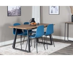 Venture Design Valgomasis stalas, Inka, 160x85 cm, ąžuolas, Valgomasis kėdė, Arktika, 82x49 cm, mėlyna