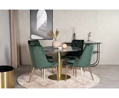 Venture Design Valgomasis stalas ir kėdės rinkinys, Estelle ir aksominis, ø106xA75 cm ir 66x88.5x50 cm, juoda ir žalia