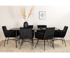 Venture Design Valgomasis stalas ir kėdės komplektas, Uno ir Petra, Stalas: 200x90x74 cm Kėdė: 60x87x57 cm, Juoda
