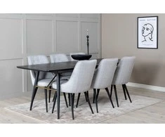 Venture Design Valgomasis stalas ir kėdės rinkinys, aukso plėtinys ir veltinio prabanga, 76x180x85 cm, juoda ir šviesiai pilka
