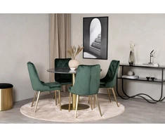 Venture Design Valgomasis stalas ir kėdės rinkinys, Estelle ir aksominis, ø106xA75 cm ir 66x88.5x50 cm, juoda ir žalia