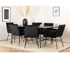 Venture Design Valgomasis stalas ir kėdės komplektas, Uno ir Petra, Stalas: 200x90x74 cm Kėdė: 60x87x57 cm, Juoda