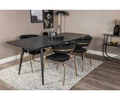 Venture Design Valgomasis stalas ir kėdžių komplektas, auksinis išplėtimas ir rodyklė, stalas: 180x85x76 cm, kėdė: 79x58x61 cm, juoda