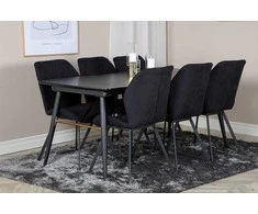 Venture Design Valgomasis stalas ir kėdžių komplektas, auksinis pratęsimas ir Gemma, stalas: 180x85x76 cm Kėdė: 90x50x63 cm, juoda