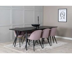 Venture Design Valgomasis stalas ir kėdžių komplektas, aukso išplėtimas ir aksomas, 180x85 cm ir 76.5x50 cm, juoda ir rožinė