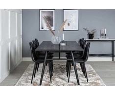 Venture Design Valgomasis stalas ir kėdžių komplektas, Stilingas ir poliarinis, Stalas: 75x195x95 cm Kėdė: 43x85.3x43.5 cm, Juodas