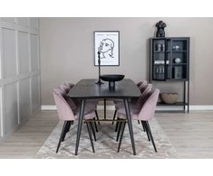 Venture Design Valgomasis stalas ir kėdžių komplektas, aukso išplėtimas ir aksomas, 180x85 cm ir 76.5x50 cm, juoda ir rožinė