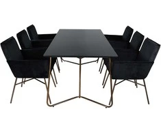 Venture Design Valgomasis stalas ir kėdžių komplektas, Petra, Stalas: 190x90x75 cm Kėdė: 87x57x60 cm, Juoda