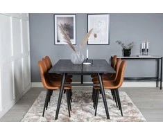 Venture Design Valgomasis stalas ir kėdžių komplektas, Stilingas ištraukiamas stalas ir Polar, 75x195x95 cm ir 53x87x44 cm, Juodas ir Ruda