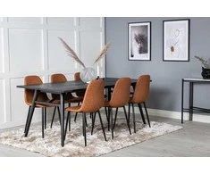 Venture Design Valgomasis stalas ir kėdžių komplektas, Stilingas ištraukiamas stalas ir Polar, 75x195x95 cm ir 53x87x44 cm, Juodas ir Ruda