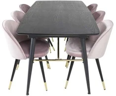 Venture Design Valgomasis stalas ir kėdžių komplektas, aukso išplėtimas ir aksomas, 180x85x76 cm, juoda ir rožinė