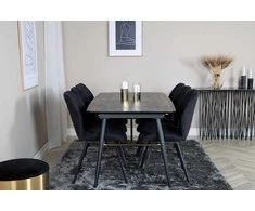 Venture Design Valgomasis stalas ir kėdžių komplektas, auksinis pratęsimas ir Gemma, stalas: 180x85x76 cm Kėdė: 90x50x63 cm, juoda