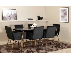 Venture Design Valgomasis stalas ir kėdžių komplektas, Petra, Stalas: 190x90x75 cm Kėdė: 87x57x60 cm, Juoda
