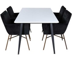 Venture Design Valgomasis stalas, Jimmy, 150-240x90x76 cm, Juodas/Baltas, Valgomasis kėdė, Petra, 60x87x57 cm, Varis/Juodas