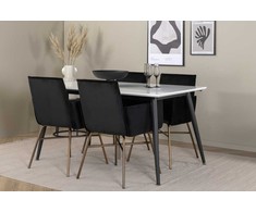 Venture Design Valgomasis stalas, Jimmy, 150-240x90x76 cm, Juodas/Baltas, Valgomasis kėdė, Petra, 60x87x57 cm, Varis/Juodas