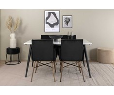 Venture Design Valgomasis stalas, Jimmy, 150-240x90x76 cm, Juodas/Baltas, Valgomasis kėdė, Petra, 60x87x57 cm, Varis/Juodas