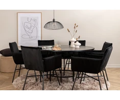 Venture Design Valgomasis stalas, Kopenhaga, 140x74 cm, Juodas / Valgomasis kėdė, Petra, 60x87x57 cm, Juoda
