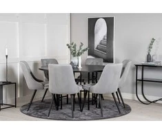 Venture Design Valgomasis stalas, Kopenhaga, ⌀140 cm, Juodas / Valgomasis kėdė, Velvečiaus prabanga, 66x88.5x50 cm, Šviesiai pilka