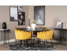 Venture Design Valgomasis stalas, Kopenhaga, ⌀140 cm, Juodas / Kėdė, Limhamn, 54x76x61 cm, Aukso velvetas