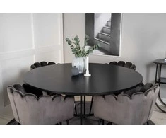Venture Design Valgomasis stalas, Kopenhaga, ⌀140 cm, Juodas, Kėdė, Limhamn, 54x76 cm, Pilka