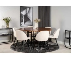 Venture Design Valgomasis stalas, Kopenhaga, ⌀140 cm, Ruda / Velveto valgomasis kėdė, 57x76.5x50 cm, Beždžio spalvos
