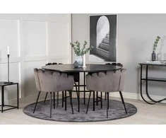Venture Design Valgomasis stalas, Kopenhaga, ⌀140 cm, Juodas, Kėdė, Limhamn, 54x76 cm, Pilka