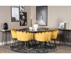 Venture Design Valgomasis stalas, Kopenhaga, ⌀140 cm, juodas / Kėdė, Limhamn, 54x76x61 cm, aukso velvetas