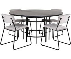 Venture Design Valgomasis stalas, Kopenhaga, 140x74 cm, Juodas + Valgomasis kėdė, Kenth, 52x76x40 cm, Šviesiai pilka aksomas