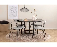 Venture Design Valgomasis stalas, Kopenhaga, 140x74 cm, Juodas + Valgomasis kėdė, Kenth, 52x76x40 cm, Šviesiai pilka aksomas
