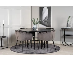 Venture Design Valgomasis stalas, Kopenhaga, ⌀140 cm, Juodas, Kėdė, Limhamn, 54x76 cm, Pilka