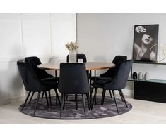 Venture Design Valgomasis stalas, Kopenhaga, ⌀140 cm, Ruda / Valgomasis kėdė, Veltinė prabanga, 66x88.5x50 cm, Juoda