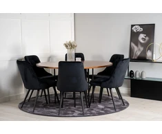 Venture Design Valgomasis stalas, Kopenhaga, ⌀140 cm, Ruda / Valgomasis kėdė, Veltinė prabanga, 66x88.5x50 cm, Juoda