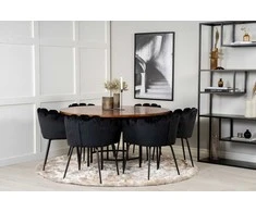 Venture Design Valgomasis stalas, Kopenhaga, ⌀140 cm, rudas / Valgomasis kėdė, Limhamn, 54x76x61 cm, juoda aksomas