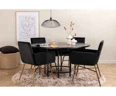 Venture Design Valgomasis stalas, Kopenhaga, 140x74 cm, Juodas / Valgomasis kėdė, Petra, 60x87x57 cm, Juoda aksomas