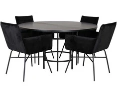 Venture Design Valgomasis stalas, Kopenhaga, 140x74 cm, Juodas + Valgomasis kėdė, Petra, 60x87x57 cm, Juoda
