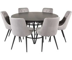 Venture Design Valgomasis stalas, Kopenhaga, ⌀140 cm, Juodas / Valgomasis kėdė, Velvečiaus prabanga, 66x88.5x50 cm, Šviesiai pilka